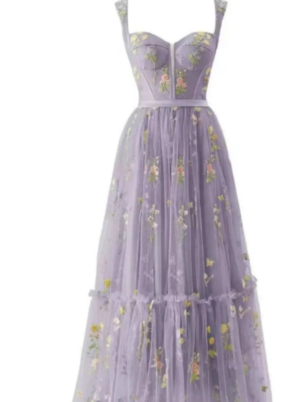 Floral Mesh Boned Lace-Up Dress